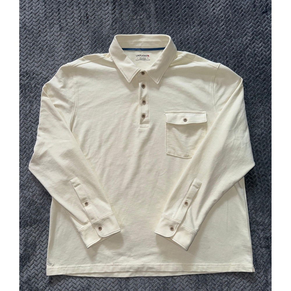 UNTUCKit Polo Shirt Men's Long Sleeve Pocket White Cotton Blend Sz 2XL